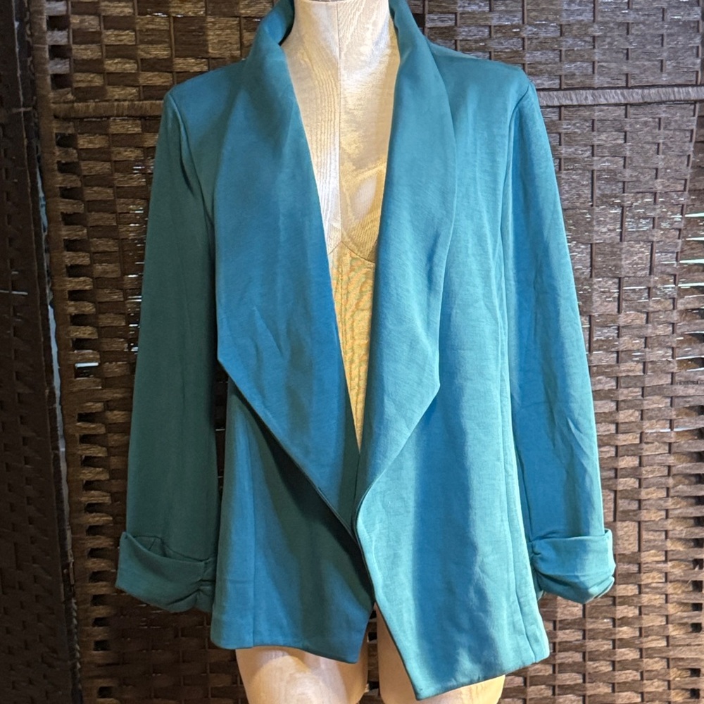 Skies Are Blue Open Front Blazer Teal Jacket Size Large - Picture 8 of 13